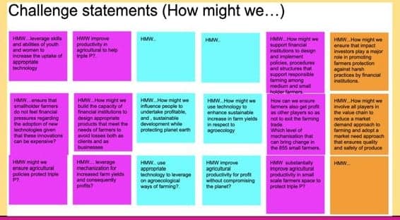 Board of 'How might we…' challenge statements from Breakaway Room 1