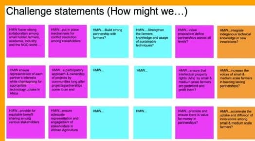 Board of 'How might we…' challenge statements from Breakaway Room 2