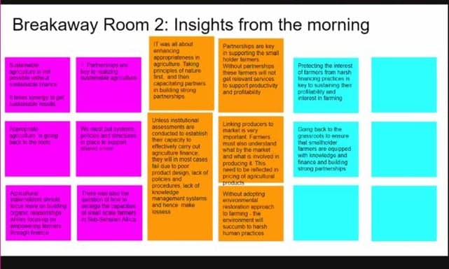 Sticky-note board titled Breakaway Room 2: Insights from the morning
